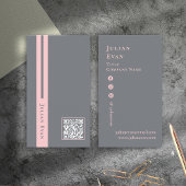 Moderne Chic Pink & Grey Scannable QR-code Visitekaartje