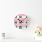 Moderne Chic Plaid Zwart en Roze Wandklok (Huis)
