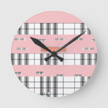 Moderne Chic Plaid Zwart en Roze Wandklok