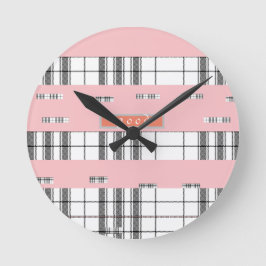 Moderne Chic Plaid Zwart en Roze Wandklok
