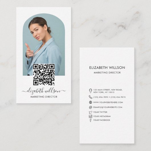 Moderne Chic Professional Arch Lijst Foto QR Code Visitekaartje (Voorkant / Achterkant)
