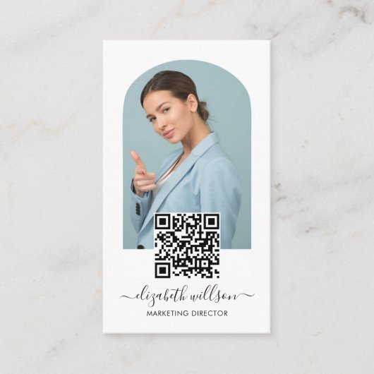 Moderne Chic Professional Arch Lijst Foto QR Code Visitekaartje (Voorkant)