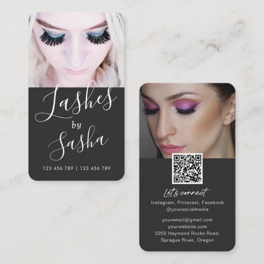 Moderne chic QR code trendy lash foto Business Car Visitekaartje (Voorkant / Achterkant)