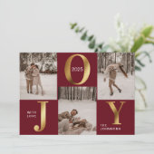 Moderne Chic Red en Gold Joy Vrolijke Kerstfoto Feestdagenkaart (Staand voorkant)