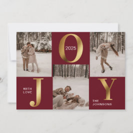 Moderne Chic Red en Gold Joy Vrolijke Kerstfoto Feestdagenkaart