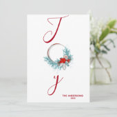 Moderne Chic Red Pine Krans Joy Vakantie Feestdagenkaart (Staand voorkant)