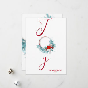 Moderne Chic Red Pine Krans Joy Vakantie Feestdagenkaart