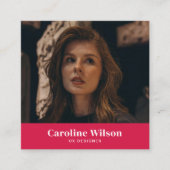 Moderne Chic Red QR Code Foto Girly Vierkante Visitekaartje (Voorkant)