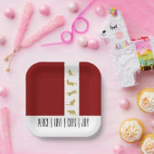 Moderne Chic Red White Gold Cat Kerstmis Papieren Bordje (Feest)