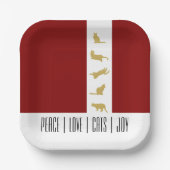 Moderne Chic Red White Gold Cat Kerstmis Papieren Bordje (Voorkant)