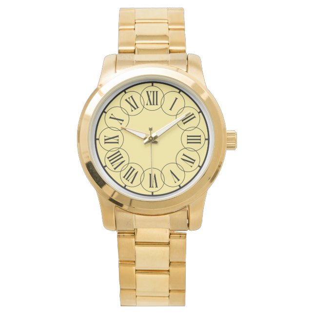 Moderne Chic Romeinen Nummers Mannen goud Horloge (Voorkant)