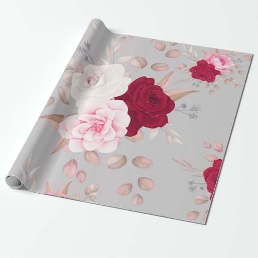 moderne chic rood,roze bloem cadeaupapier (Uitgerold)