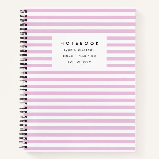 Moderne chic roze gestreepte spiraal notitieboek (Voorkant)