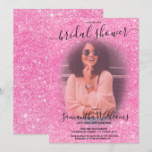 Moderne chic roze glinsterende bruidsfeest foto kaart (Voorkant / Achterkant)