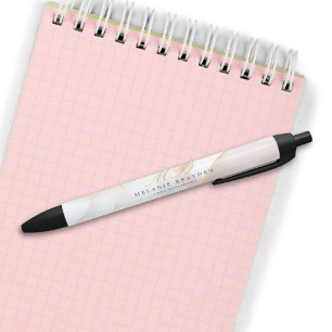 Moderne Chic Roze Goud Blozen Roze Marmer Monogram Zwarte Inkt Pen