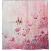 Moderne Chic Roze Monogram Elegante Script Bruilof Douchegordijn (Voorkant)