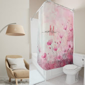 Moderne Chic Roze Monogram Elegante Script Bruilof Douchegordijn