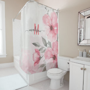 Moderne Chic Roze Monogram Grappig Schrift Huwelij Douchegordijn