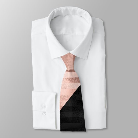 Moderne Chic Roze Rose Goud Zwarte Driehoek Cut Stropdas (Gebonden)