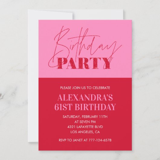 Moderne Chic Roze Typografie 61ste verjaardagsfees Kaart (Voorkant)