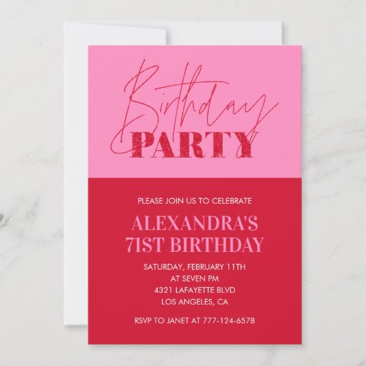 Moderne Chic Roze Typografie 71ste verjaardagsfees Kaart (Voorkant)