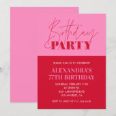 Moderne Chic Roze Typografie 77ste verjaardag Fees Kaart (Voorkant / Achterkant)