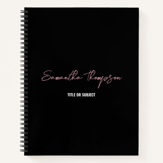 Moderne Chic Roze Zwart Minimalistische Script Notitieboek (Voorkant)