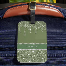 Moderne Chic Sage Green Glitter Sparkle Diamond Bagagelabel