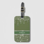 Moderne Chic Sage Green Glitter Sparkle Diamond Bagagelabel (Voorkant (verticaal))