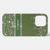 Moderne Chic Sage Green Glitter Sparkle Diamond Case-Mate iPhone Case (Achterkant (horizontaal))