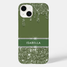 Moderne Chic Sage Green Glitter Sparkle Diamond Case-Mate iPhone 14 Hoesje