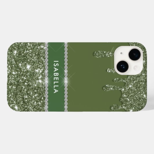 Moderne Chic Sage Green Glitter Sparkle Diamond Case-Mate iPhone Case (Achterkant (horizontaal))