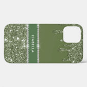 Moderne Chic Sage Green Glitter Sparkle Diamond Case-Mate iPhone Case (Achterkant (horizontaal))