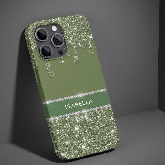 Moderne Chic Sage Green Glitter Sparkle Diamond Case-Mate iPhone Case