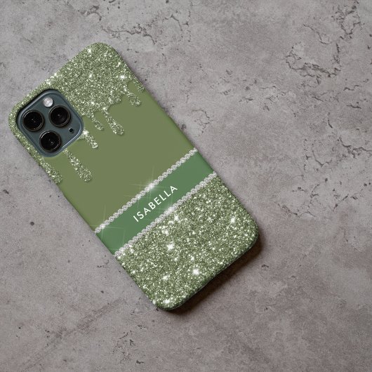 Moderne Chic Sage Green Glitter Sparkle Diamond Case-Mate iPhone Case