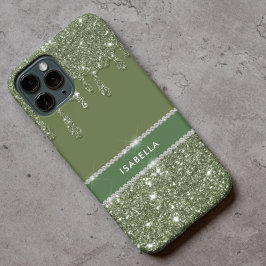 Moderne Chic Sage Green Glitter Sparkle Diamond Case-Mate iPhone 14 Pro Max Hoesje