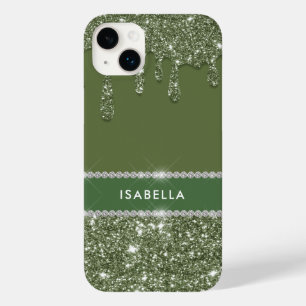 Moderne Chic Sage Green Glitter Sparkle Diamond Case-Mate iPhone 14 Plus Hoesje