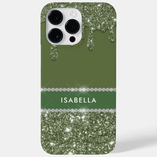 Moderne Chic Sage Green Glitter Sparkle Diamond Case-Mate iPhone Case (Achterkant)