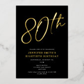 Moderne Chic Script 80ste verjaardag Folie Uitnodiging (Voorkant)
