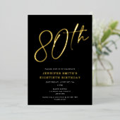 Moderne Chic Script 80ste verjaardag Folie Uitnodiging (Staand Voorkant)