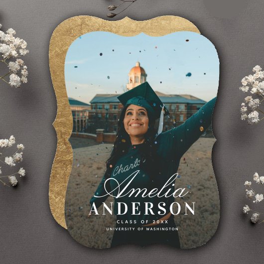 Moderne Chic Script Afstuderen Fotoaankondiging Kaart