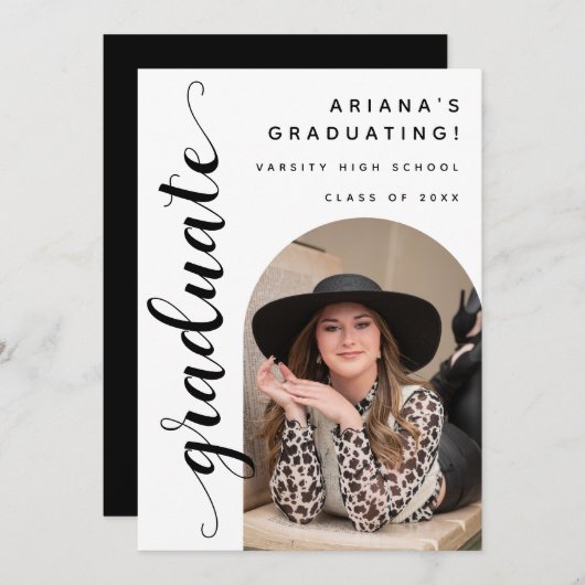 Moderne Chic Script Afstuderen Open House Aankondiging (Voorkant / Achterkant)