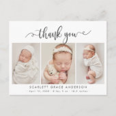 Moderne Chic Script Baby 3 Foto Collage Bedankt Briefkaart (Voorkant)