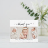 Moderne Chic Script Baby 3 Foto Collage Bedankt Briefkaart (Staand voorkant)