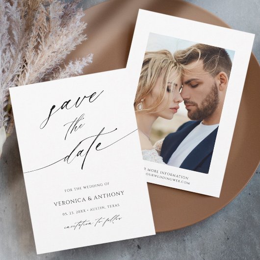Moderne chic Script Black & White-foto Save The Date