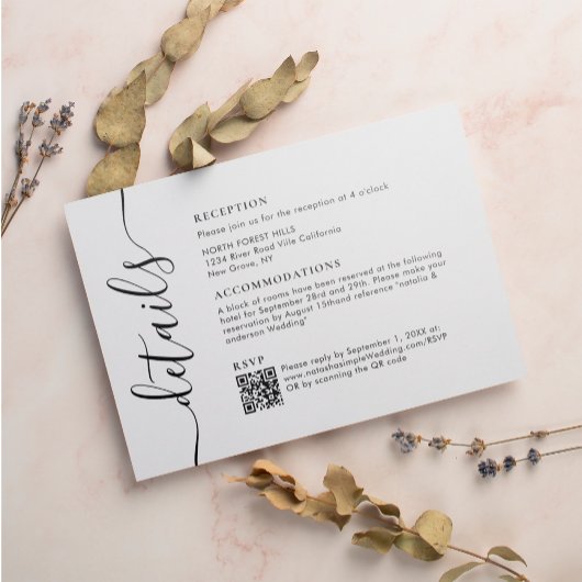 Moderne Chic Script bruiloft details Informatiekaartje