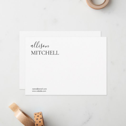 Moderne Chic Script Calligraphy Note Kaart Notitiekaartje (Voorkant / Achterkant in situ)