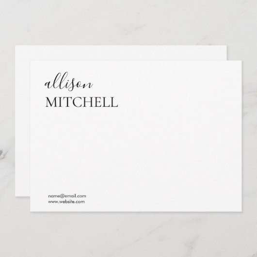 Moderne Chic Script Calligraphy Note Kaart Notitiekaartje (Voorkant / Achterkant)