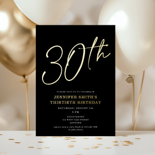 Moderne Chic Script Dertigste 30e Verjaardagsfeest Folie Uitnodiging