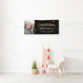 Moderne chic Script Elegant Gold Afstuderen foto Spandoek (Insitu)
